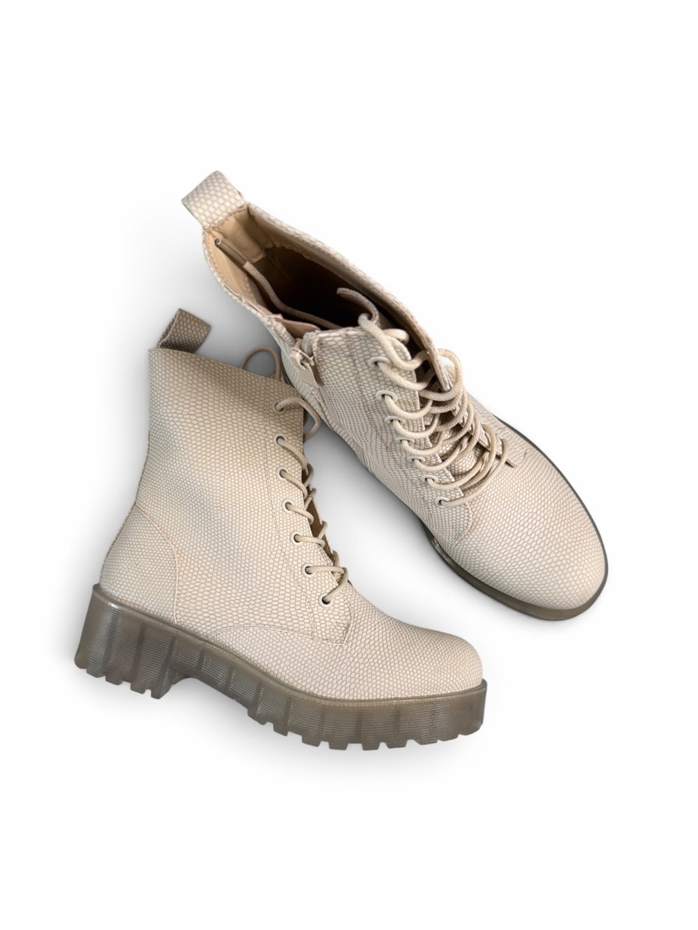 Dirty Laundry Cream Lace-Up Chunky Combat Boots - Picture 2 of 5